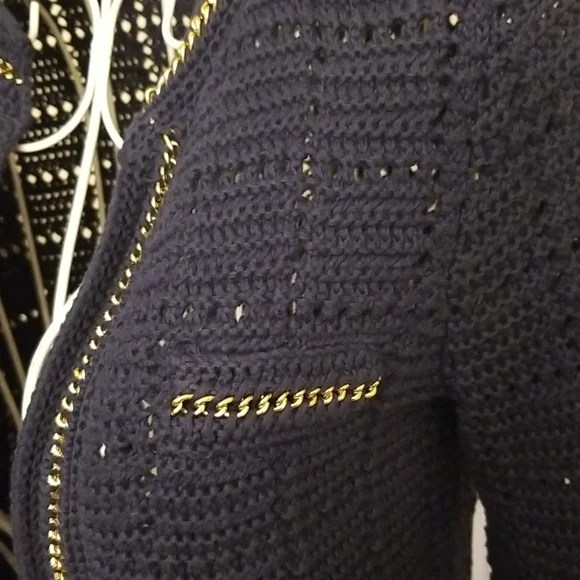 Lilly Pulitzer blue sweater accented with golden chain Details. Size Small - Picture 5 of 12